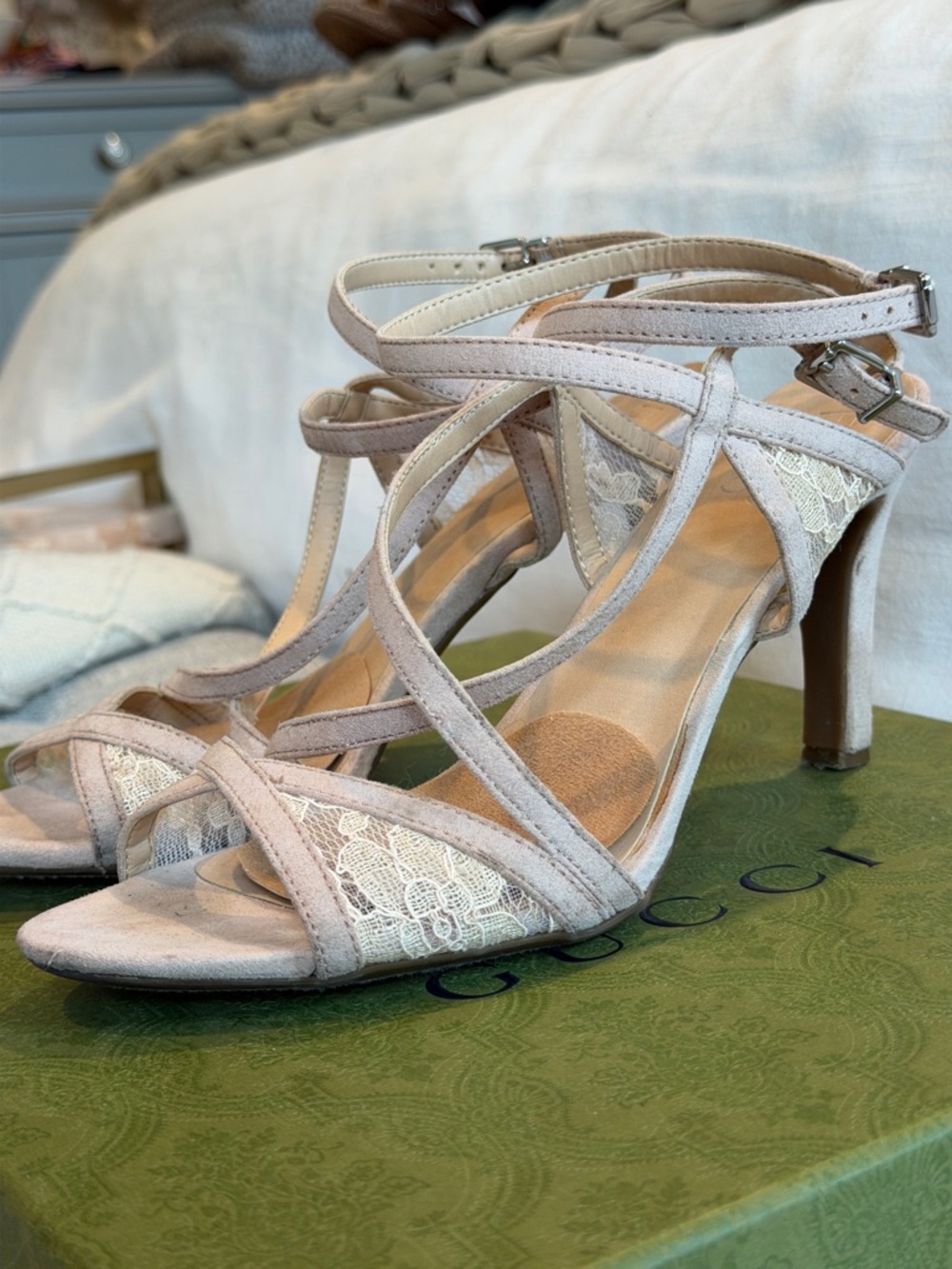 Franco Sarto Blush Lace Strappy Heels